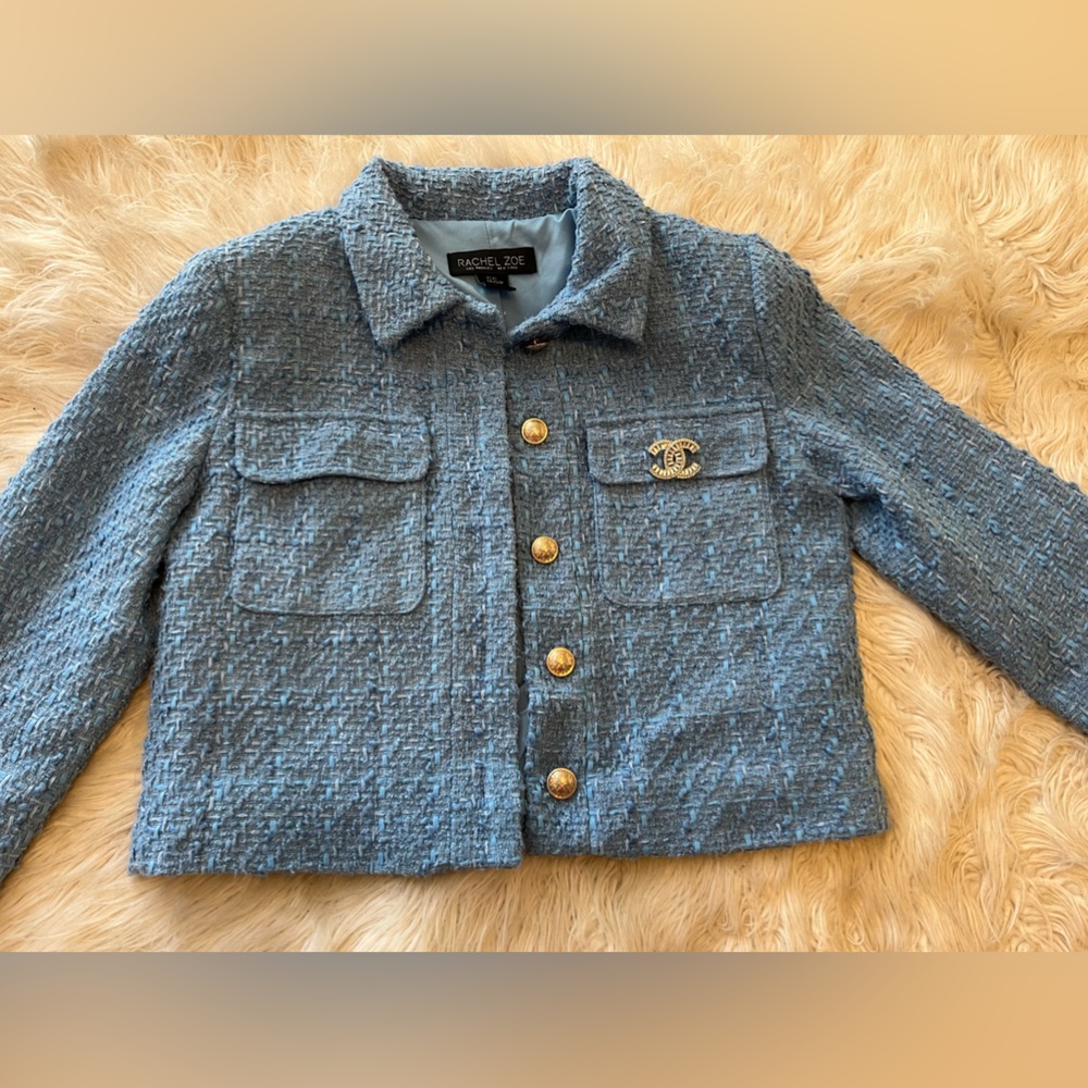 Rachel Zoe Tweed Jacket Blazer Blue XS Fit S